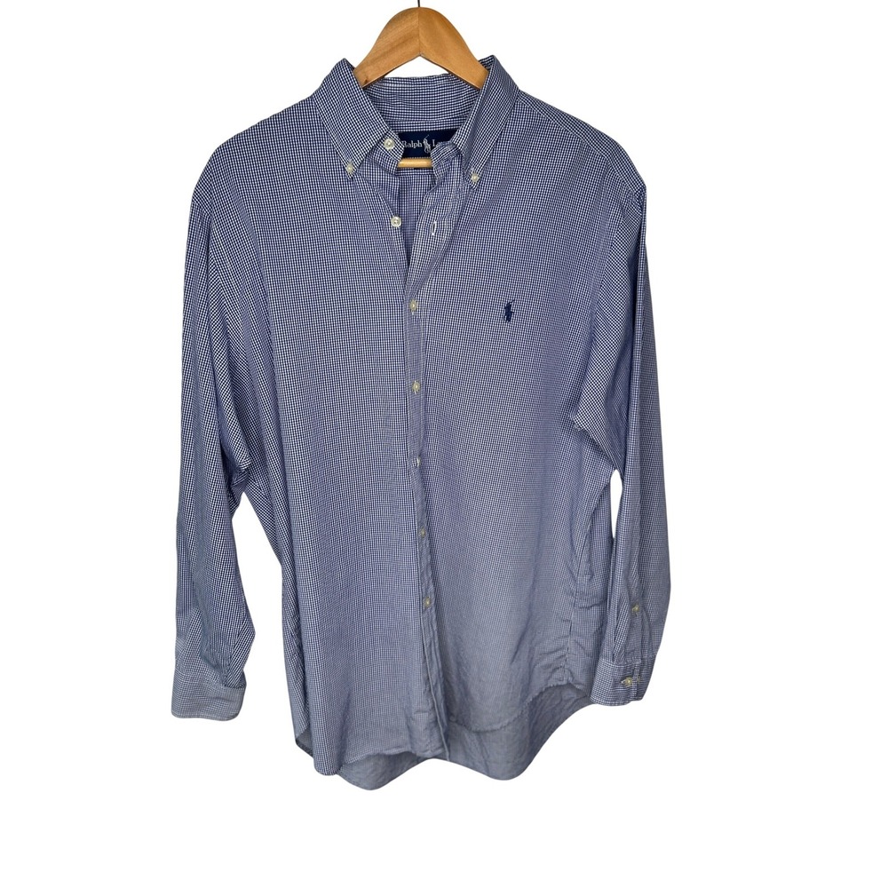 Vintage Ralph Lauren 90s Classic Fit Gingham Button Down Navy Hong Kong 16 32/33